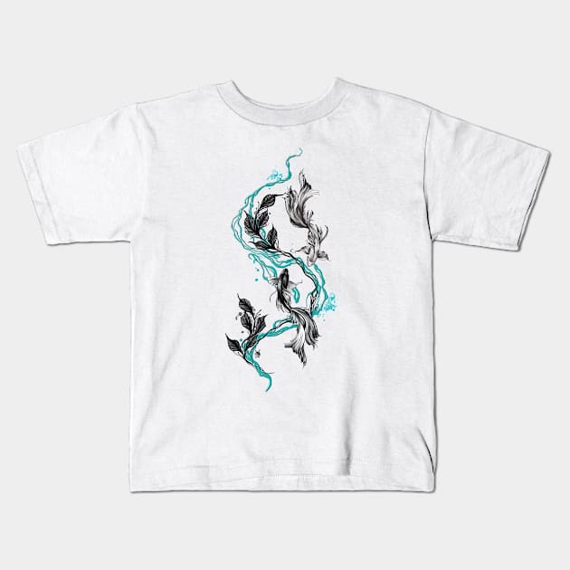 Yin and Yang Japanese Koi Fish with vibrant blue Kids T-Shirt by Tsvetomira Yanakieva